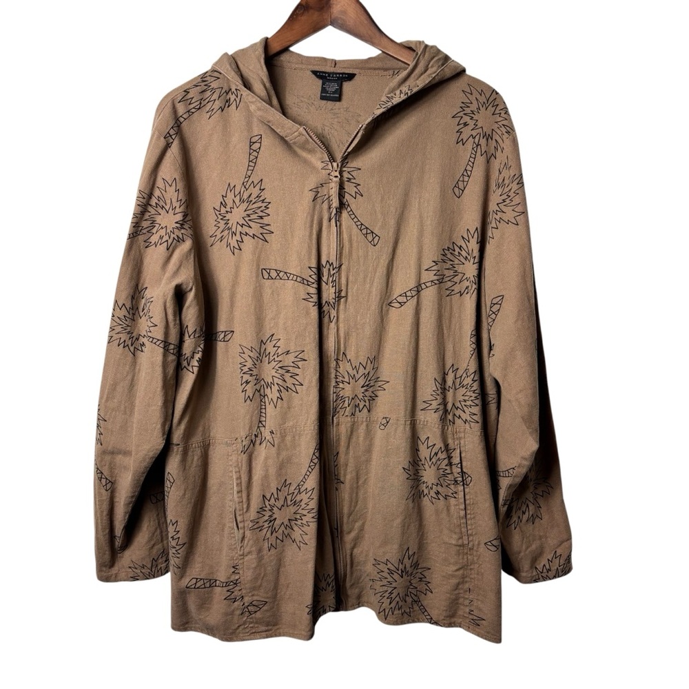 Anne Carson Brown Hooded Jacket with Artistic Design